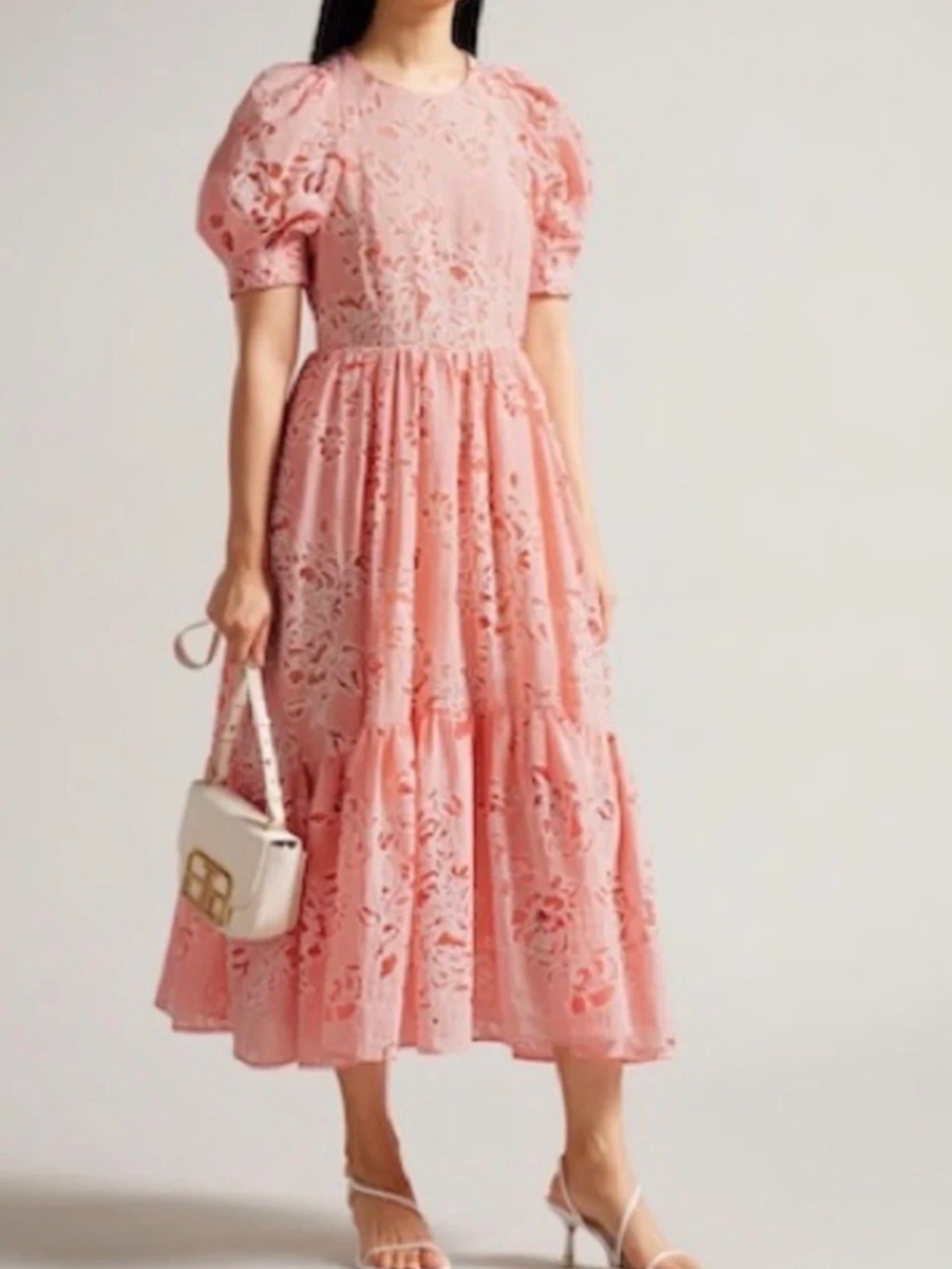 Ted Baker Esthher Coral Pink Floral Jacquard Midi Dress Size 3 (US 8)
